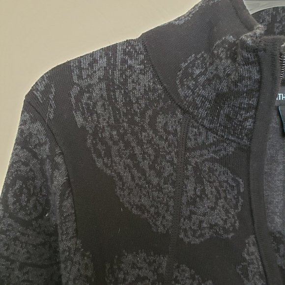 Cynthia Rowley Zip Front Gray Paisley Mock Neck Sweater Cardigan - Medium - Picture 5 of 11